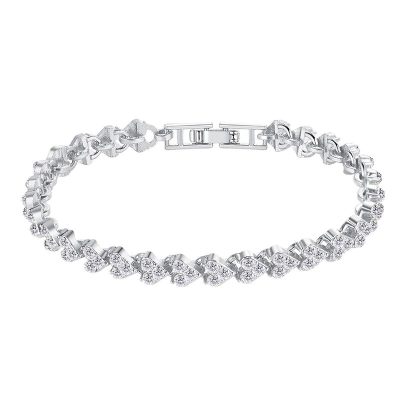 Cross Border Hot Selling Full Diamond Heart Shaped Diamond Roman Bracelet Niche Design Ins Simple Crystal Zircon Bracelet_voghion.com