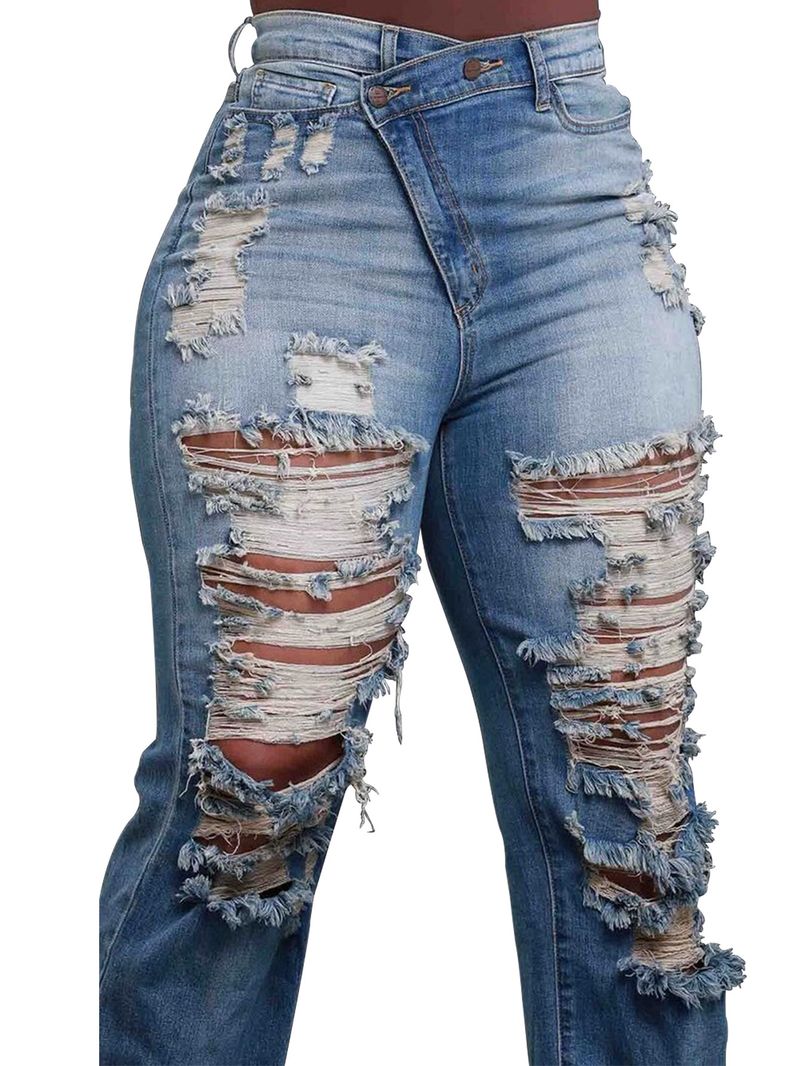 Abbigliamento donna autunno e inverno dritto personalità elastico in vita taglio nappa jeans_voghion.com