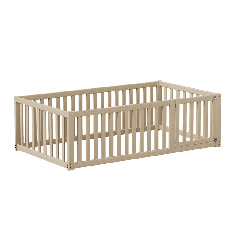 Kinderbett 90x200cm, Holzboden Mit Zaun Und Tür_voghion.com