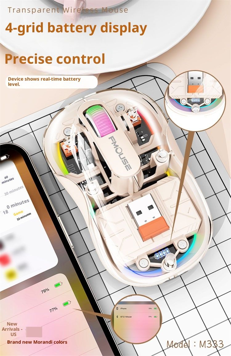 Digitex Digitex M333 Wireless Bluetooth Three-Mode Transparent Mouse TYPE-C Rechargeable Bass Tablet Laptop Office_voghion.com