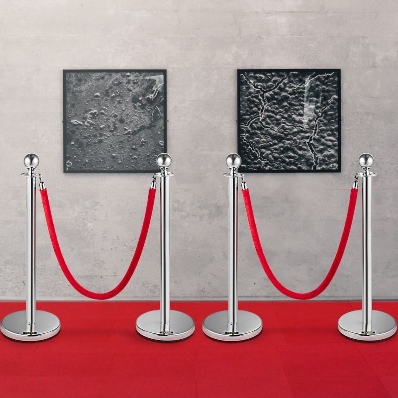 Silver Crowd Steel Rope Control For Queue Stainless 38In Velvet Barriers Pa Ropes 4PCS Queue Stanchion Posts Line Red Barriers_voghion.com