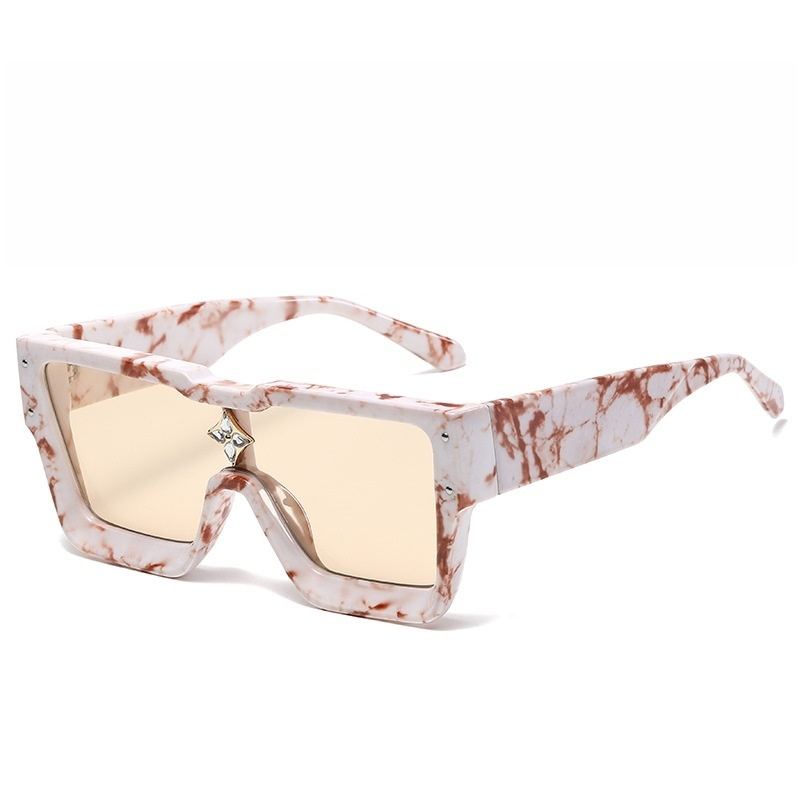 Neue Mode-Sonnenbrille mit großem Rahmen, europäische und amerikanische einteilige Sonnenbrille mit quadratischem Rahmen, Herren- und Damen-Persönlichkeits-Diamant-Reis-Nagel-Sonnenbrille_voghion.com