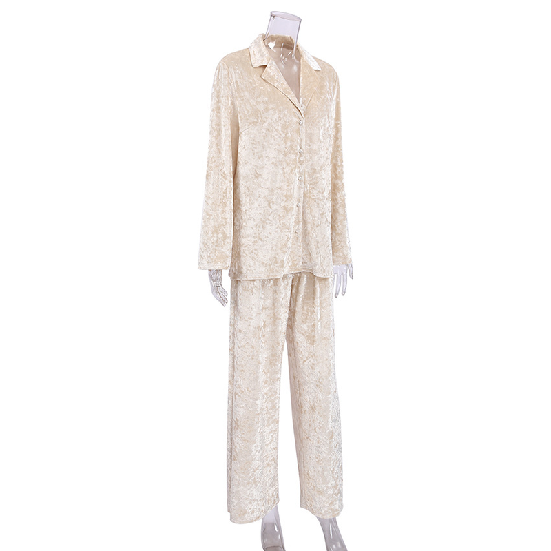 Women's clothing gold diamond velvet pajamas long sleeve trousers two sets warm thick velvet_voghion.com