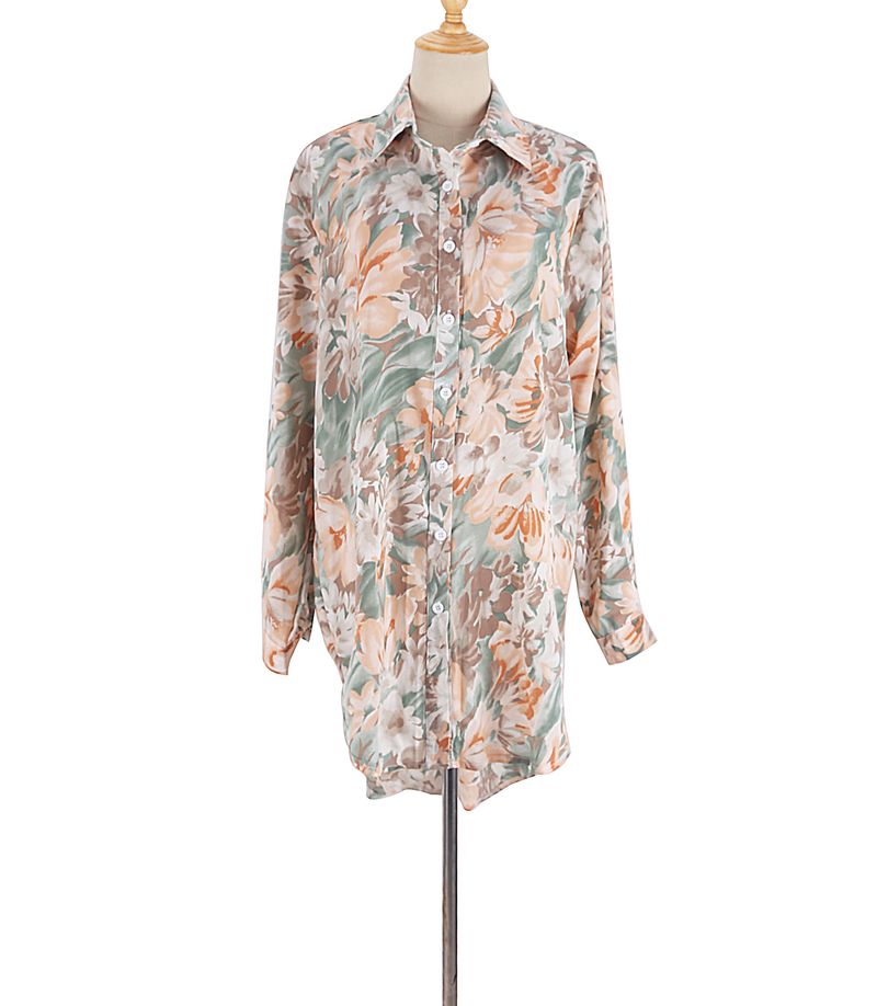 Übergroßes Langarm-Shirt mit Cartoon-Print für Damen, Strand-Überzug, Bikini, Bademode, Sonnenschutz, offene Vorderseite, Bluse_voghion.com