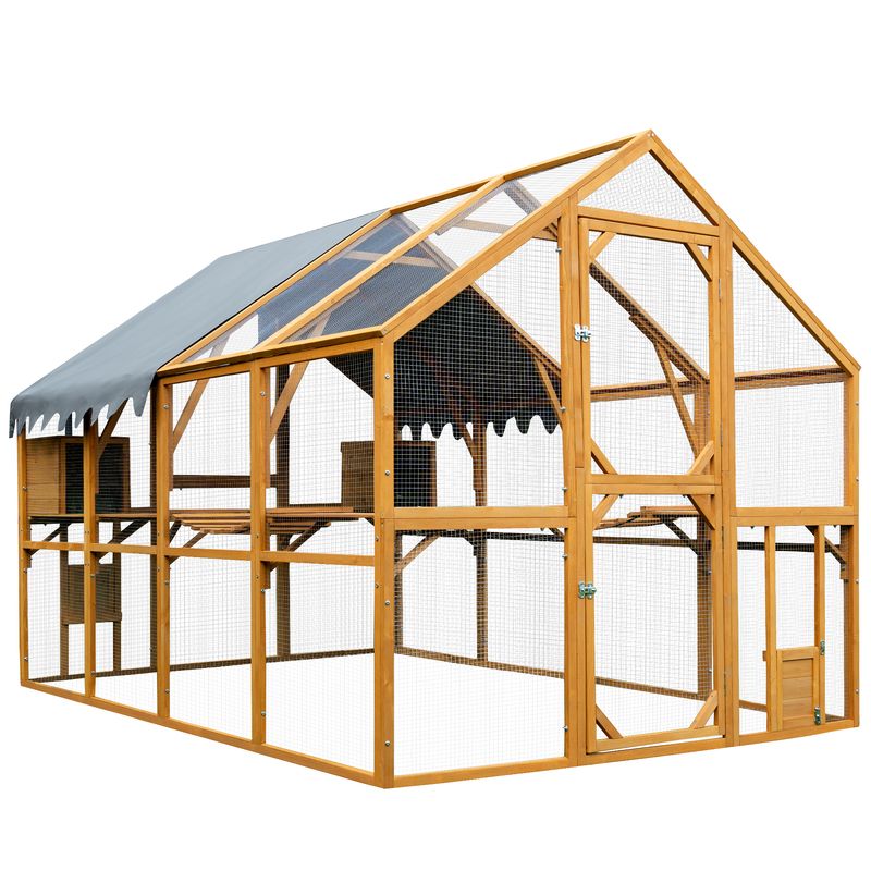 Outdoor Yellow Chicken Coop Enclosures 110" Large Kitten Playpen,Upgrade Waterproof Cover_voghion.com