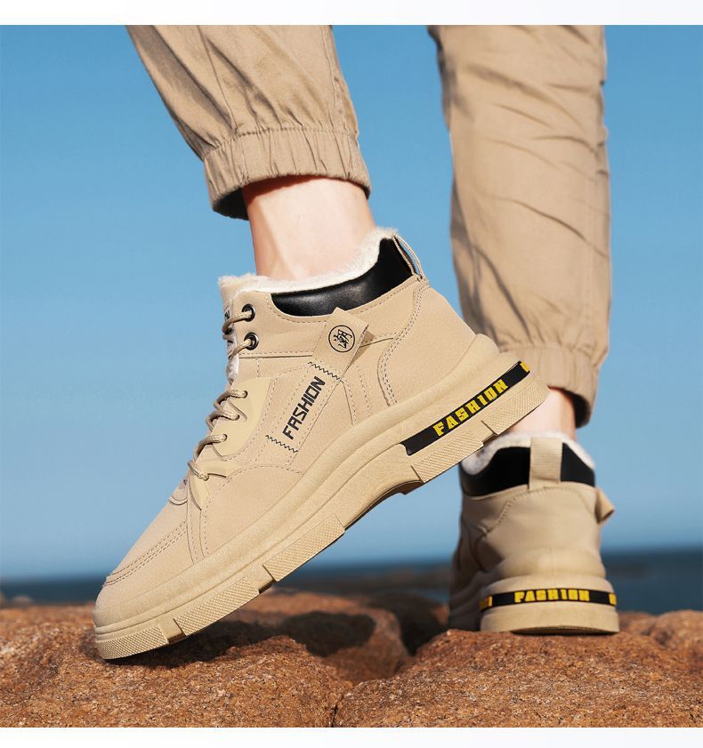 Herren-Winterstiefel mit dickem Fleecefutter, rutschfester Gummisohle, warm und langlebig für Outdoor-Wanderungen, tägliches Tragen, Schneestiefel, Outdoor-Baumwollschuhe_voghion.com