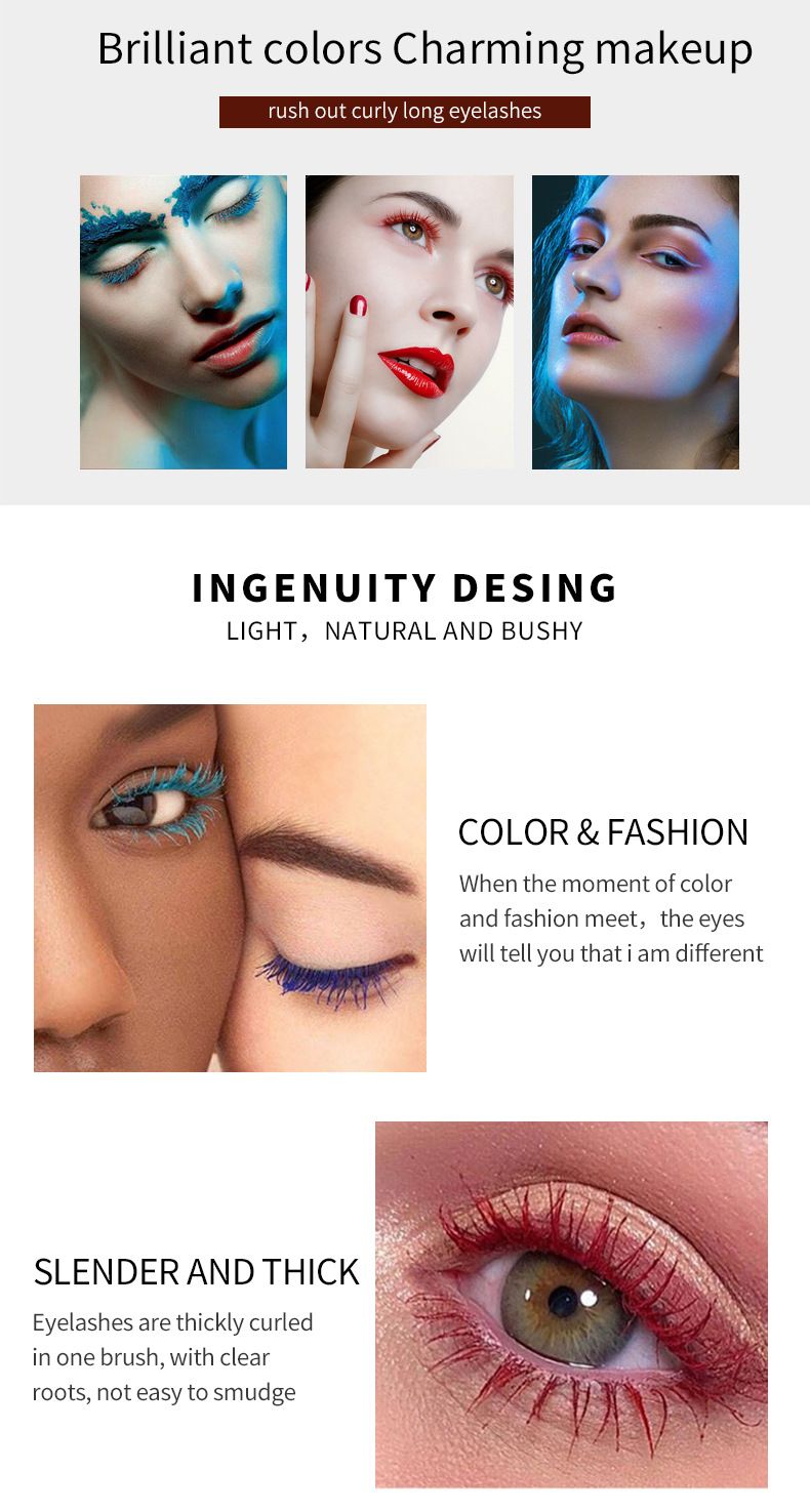 Colorful Eye Black, Waterproof, Non Smudging, Thick Curly, Colorful 4D Mascara Primer_voghion.com