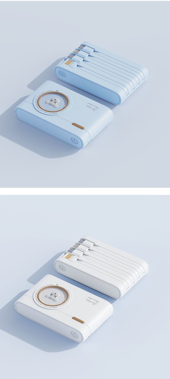 Kreative Cartoon Kamera Bank 20000mAh Mit Vier Kabel Tragbare Kompakte Universal Mobile Power Für Handys_voghion.com