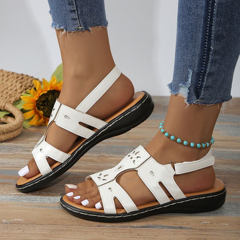 Sandali con bocca di pesce in velcro, larghi e piatti, casual, antiscivolo, per donna, 2024, nuovi, tinta unita_voghion.com