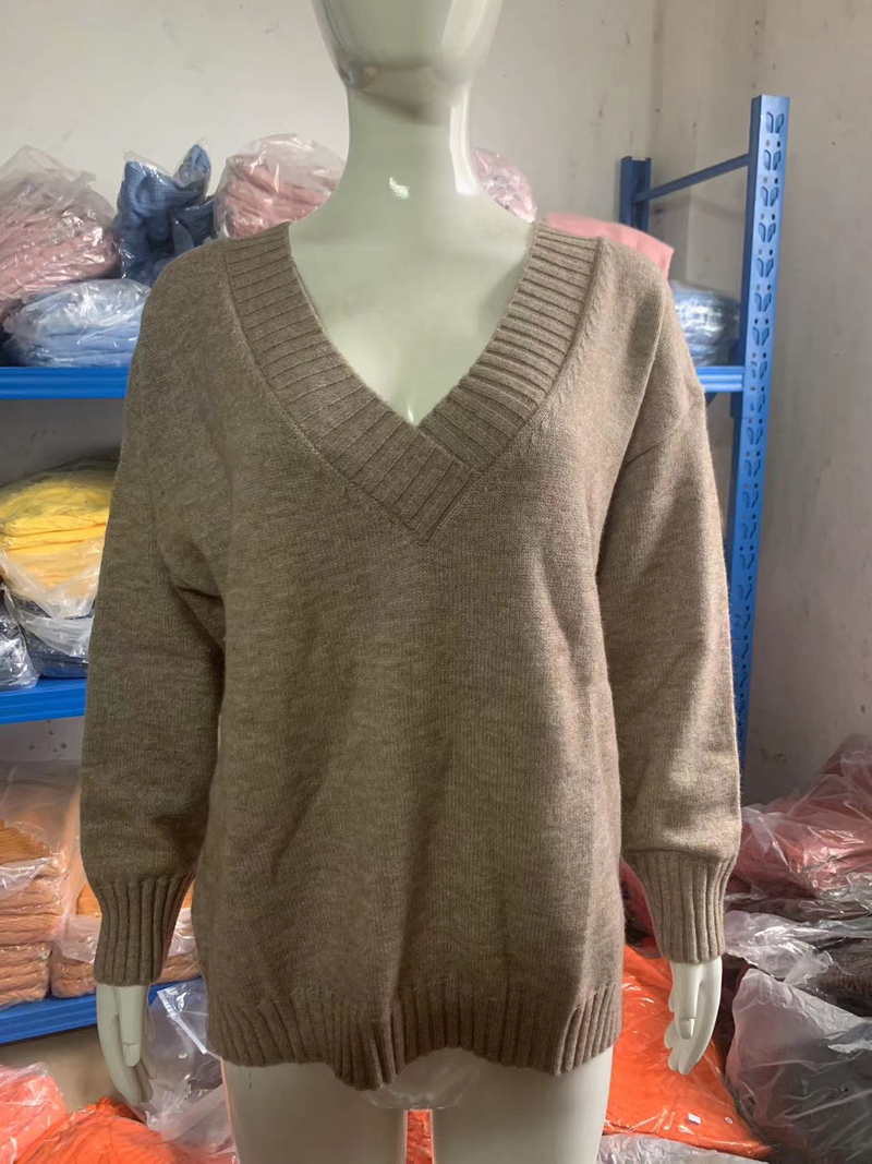 Maglione pullover da donna Maglione maglione casual ampio con scollo a V_voghion.com