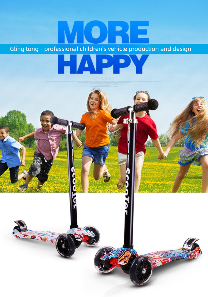 Gelingtong Graffiti Scooter 3-6-8 Jahre alt Vierrad blinkendes Kinderfahrrad abnehmbar_voghion.com