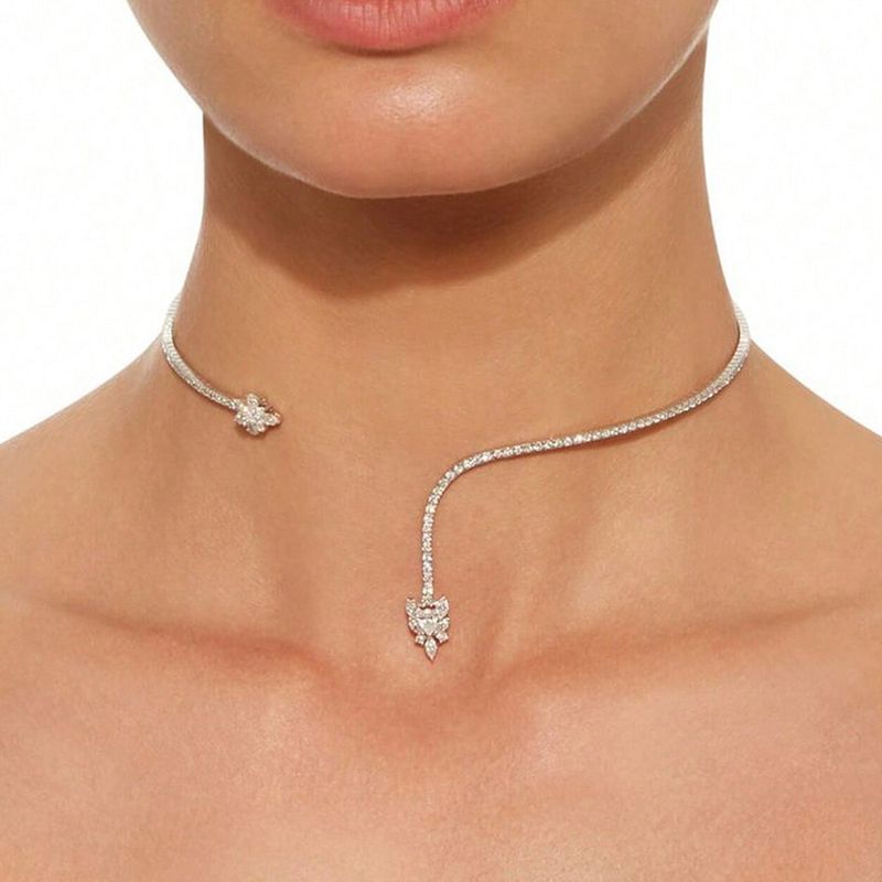 Collana a forma di fiore, semplice, leggera, di lusso, con strass scintillanti, catena per clavicola, accessori alla moda per abiti da festa e banchetti._voghion.com