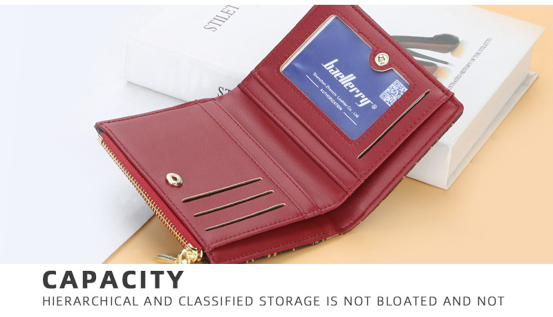 Baellerry Damen-Geldbörse im kurzen Stil, bedruckt, mehrere Kartenfächer, Münzgeldbörse mit Druckknopf, modischer Kartenhalter mit Reißverschluss für Frauen_voghion.com