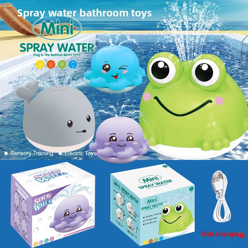 Juguetes de baño para bebés y niños, ballena de agua, juego de baño, rana de agua, ducha rociadora, carga USB_voghion.com