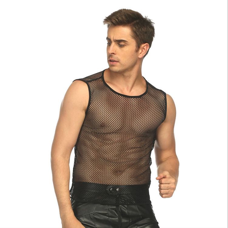 Herrenbekleidung elastische große Größe Herren lässig hohl sexy Mesh Weste Herren Muskelmann vielseitige Tops_voghion.com
