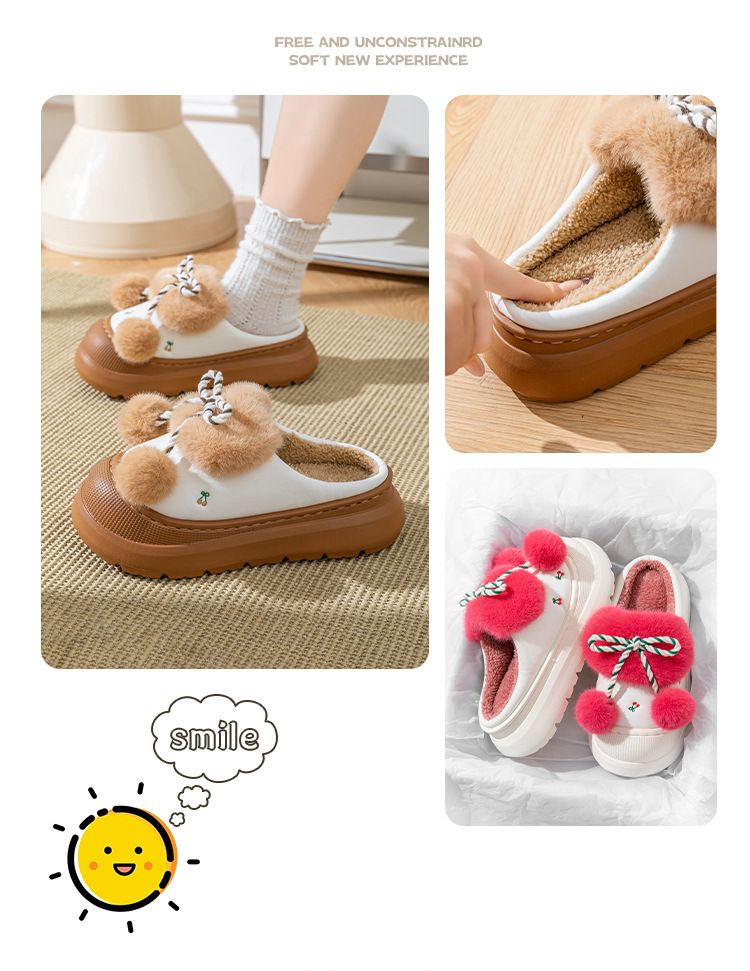 Damenschuhe, süße Plüsch-Baumwoll-Hausschuhe für Mädchen, Winter-Outdoor-Kleidung, neuer Stil, für drinnen und draußen, rutschfeste Plüsch-warme Baumwoll-Hausschuhe_voghion.com