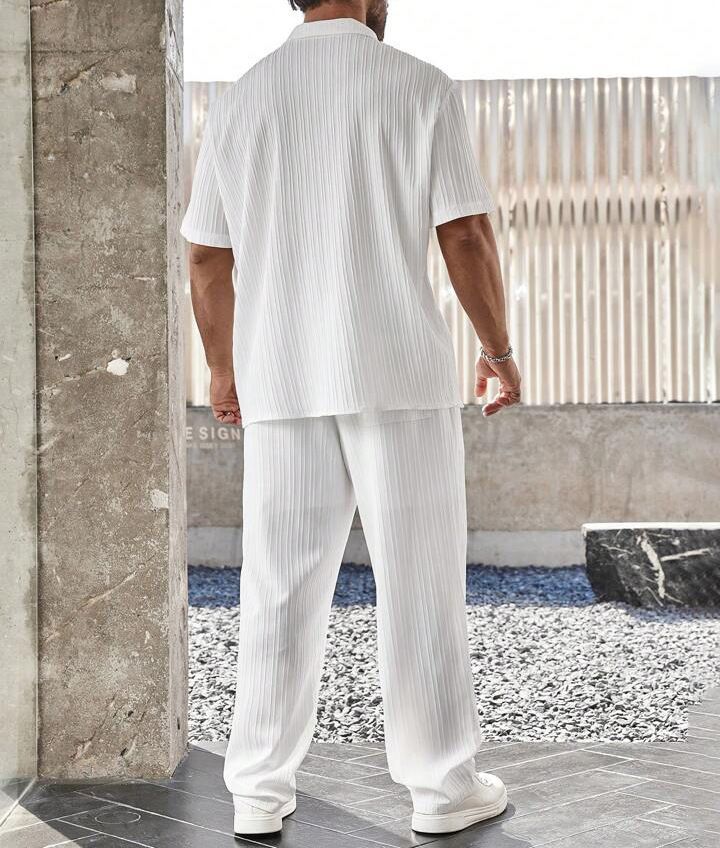 Herrenbekleidung neuer Pendleranzug für Herren lässiges Knopfhemd Kurzarmhose Herrenausflug Trend_voghion.com