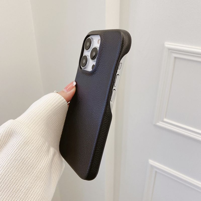 Gælder for iphone14 simpelt beskyttende etui 12 litchi mønster 13ProMax creative ins vind telefon cover_voghion.com