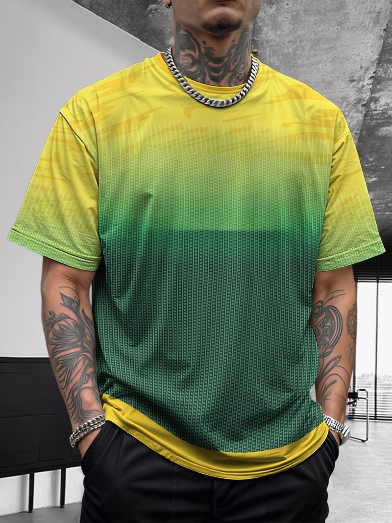 Camiseta deportiva de verano para hombre, de color block, de seda de hielo, transpirable, de secado rápido y de manga corta._voghion.com