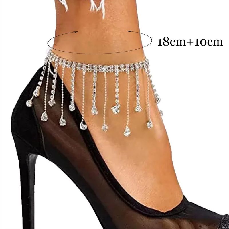 retro personality hot selling rhinestone tassel anklet ladies summer beach simple fashion double layer pendant anklet_voghion.com