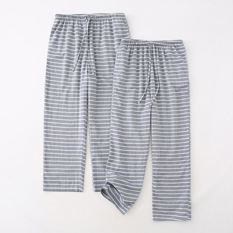 MUJI Style Pure Cotton Double Gauze Plaid Couple's Single Pajama Pants For Men And Women's Home Pants Casual Pants_voghion.com