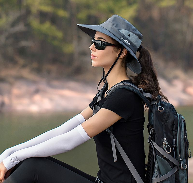 Moda Xioguan 100% poliestere 9002 estate all'aperto traspirante pieghevole cappello da sole, cappello da pescatore con foro per coda di cavallo da donna_voghion.com