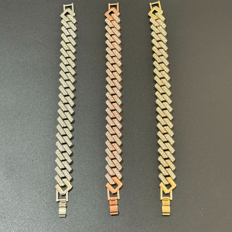 Braccialetto Hip-Hop con catena spessa in lega cubana con strass esagerati, accessorio unisex_voghion.com