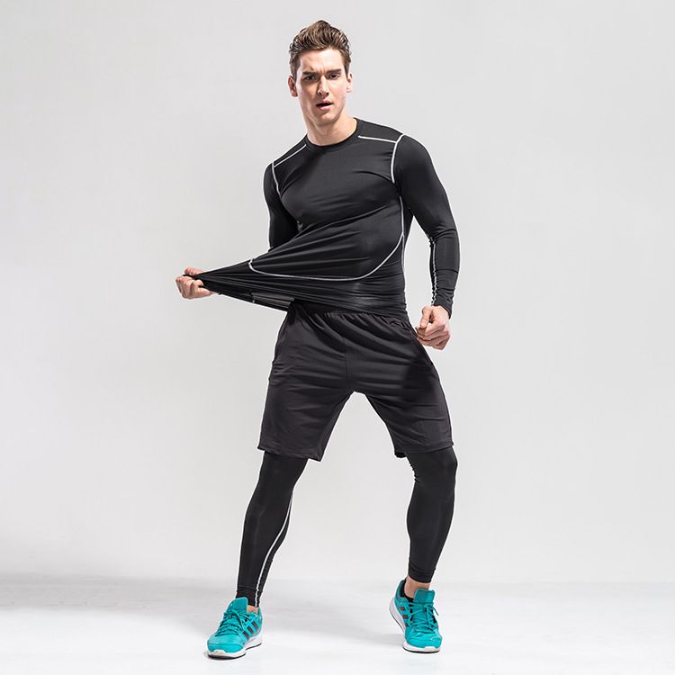 Tuta da uomo Plus T-shirt a maniche lunghe con base calda in pile Collant moda Tuta da allenamento da uomo_voghion.com