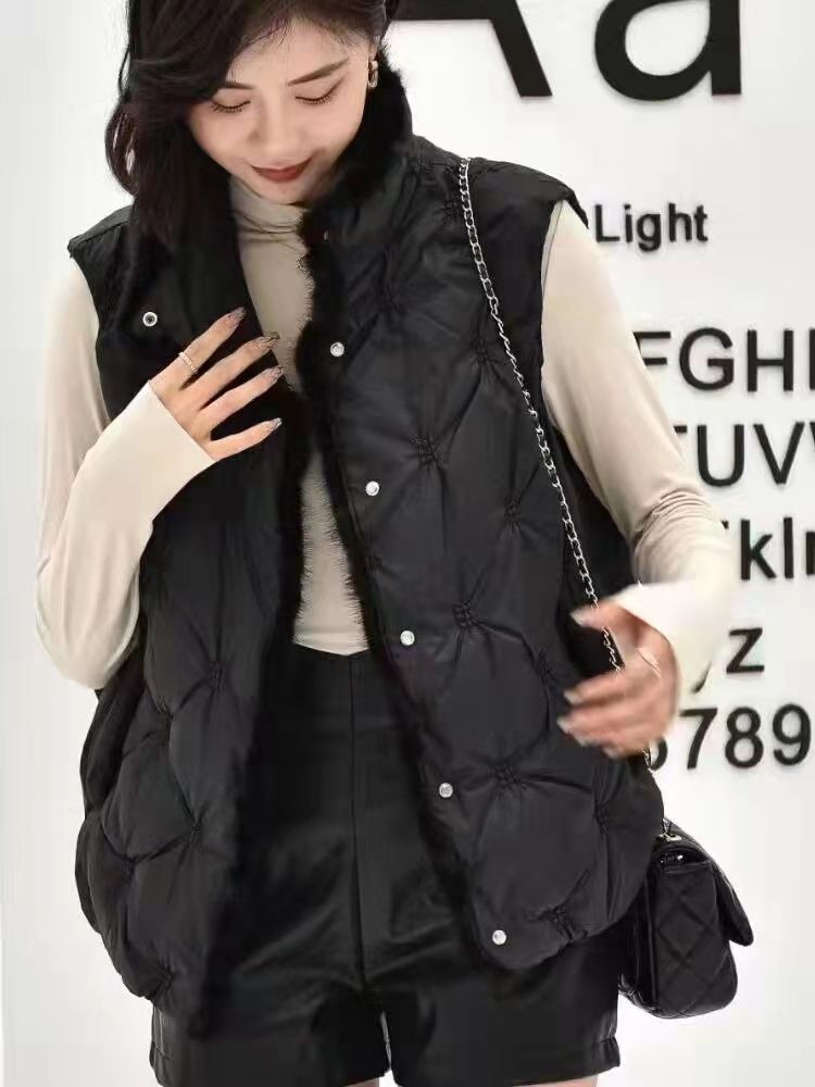 Gilet in cotone da donna, elegante e leggero, con collo alto in cotone per donna - Capo casual da indossare a strati, in bianco e nero (taglia unica)_voghion.com