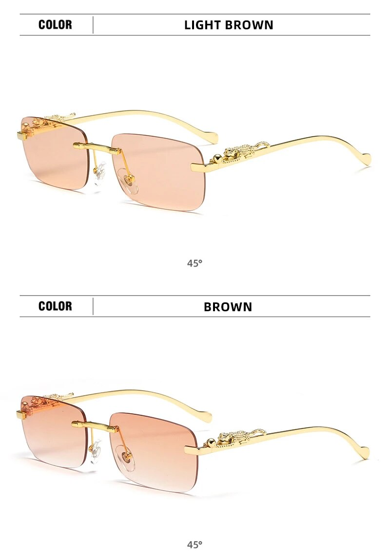 Lunettes de soleil classiques sans monture pour hommes et femmes, décoration léopard, petites lunettes de soleil de conduite sans cadre_voghion.com