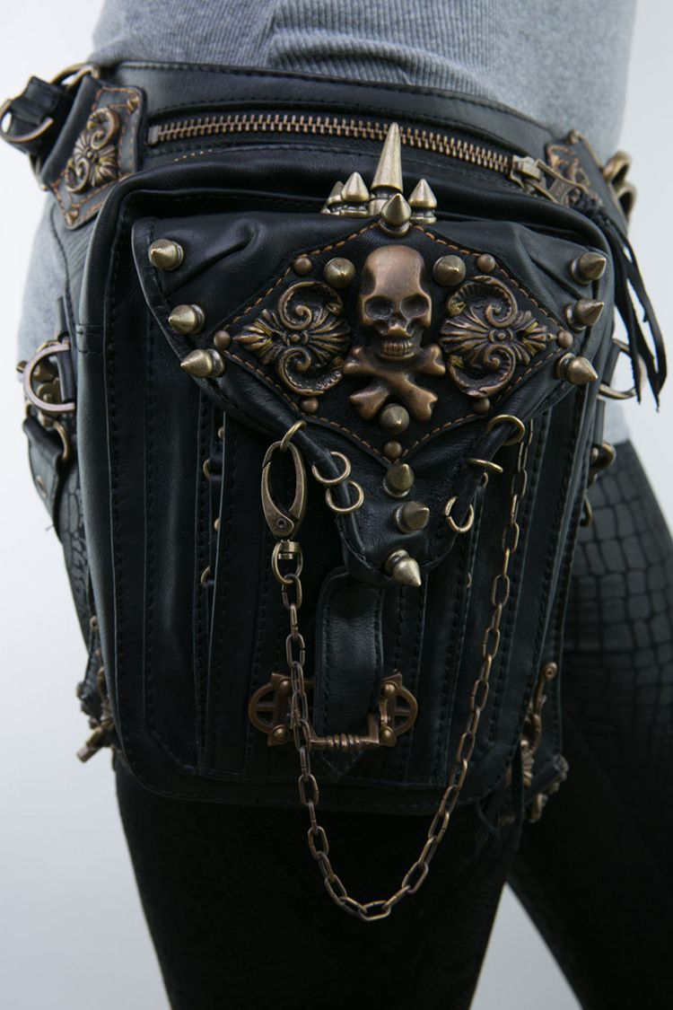 Vrouwen Punk Chain Outdoor Skull Mobiele Autotas Schouder Crossbody Tas Retro Mobiele Telefoon Heuptas_voghion.com