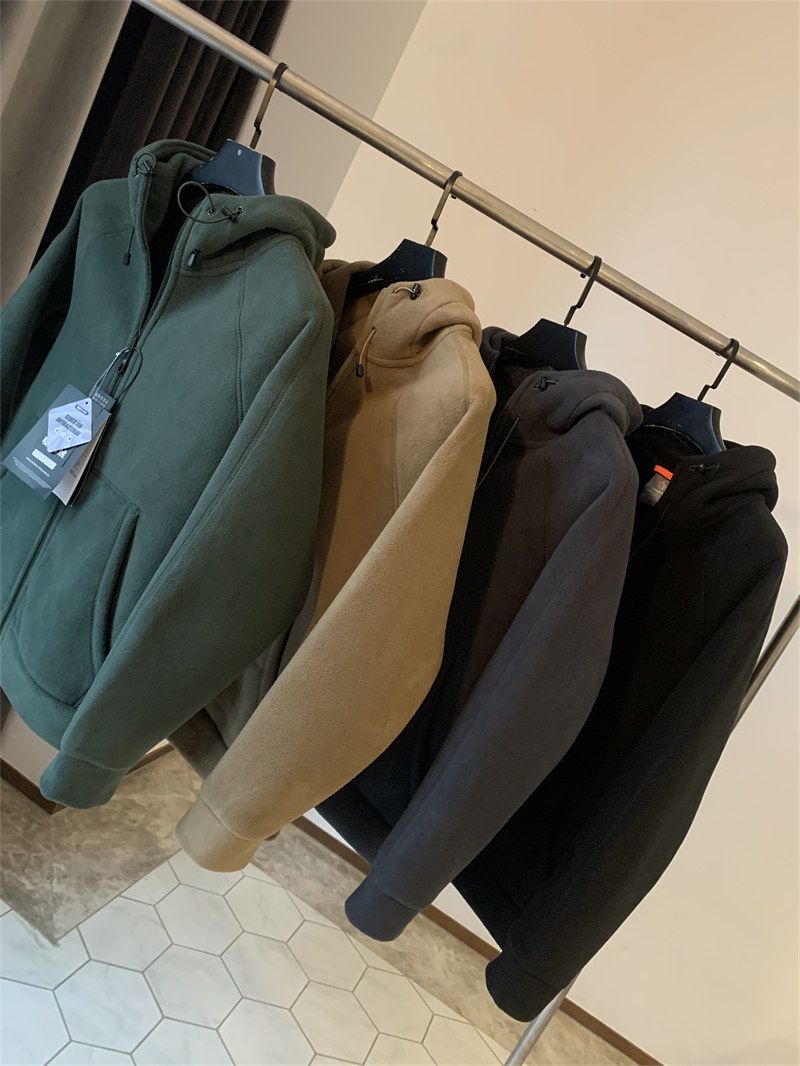 Giacca con cappuccio in pile pesante double face da uomo - Cappotto invernale in pile caldo per abbigliamento casual_voghion.com