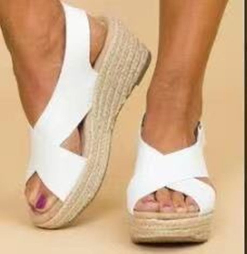 Zapatos rectos 2023 Sandalias de mujer con cuerda cruzada y tacón inclinado Grande 43_voghion.com
