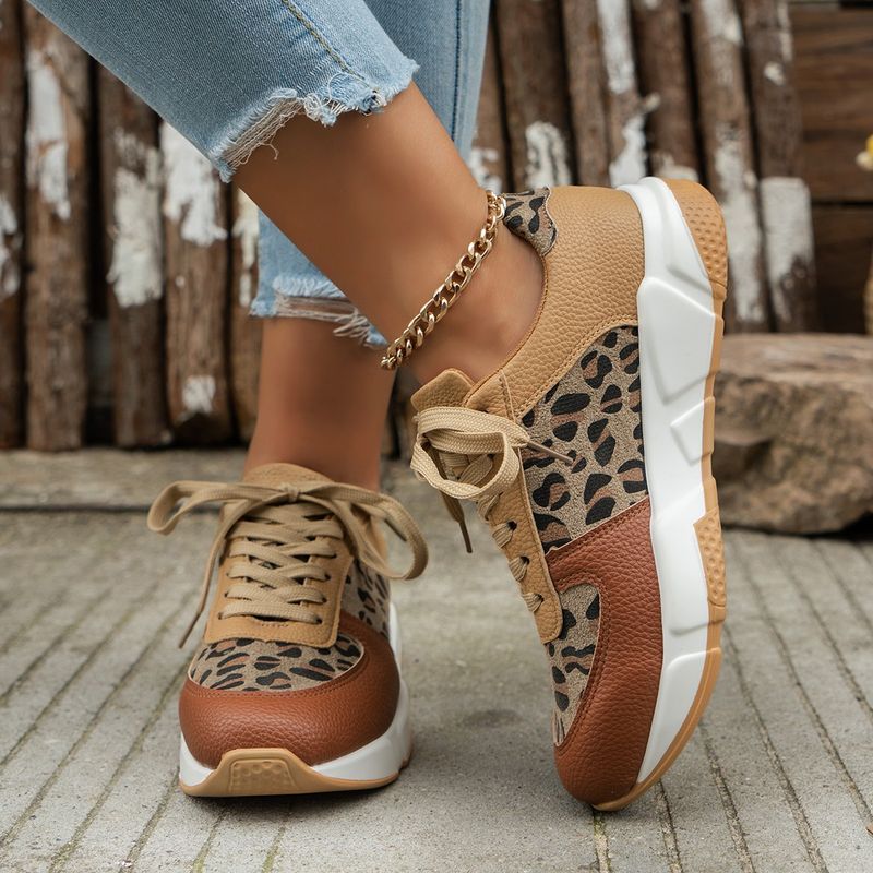 Spring And Autumn New Plus Size Leopard Print For Women Flat Lace-up Sports Casual Shoes_voghion.com