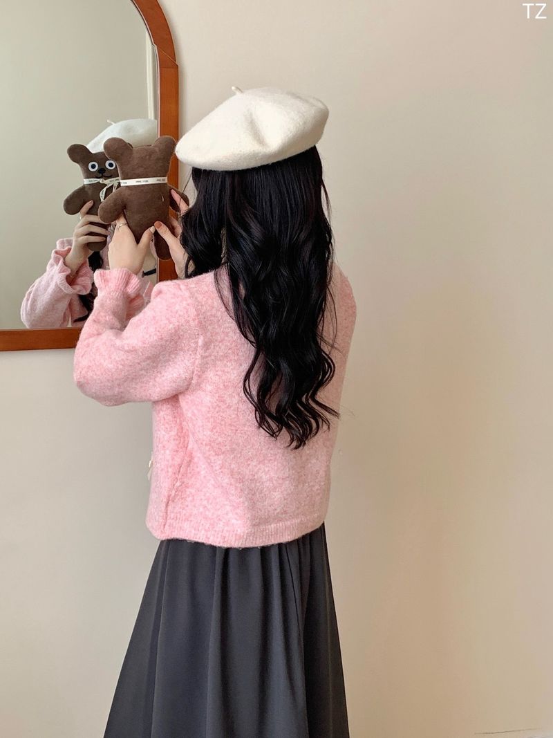 Knitted cardigan in Spring Autumn, Korean small and fresh, bow tie, age reducing, college style, versatile sweater_voghion.com
