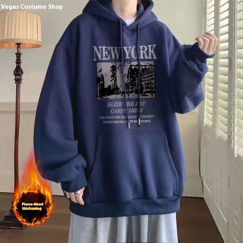 Hoodie with thickened fleece for 2024 autumn winter new style, cool trendy, loose and versatile hooded 12_voghion.com