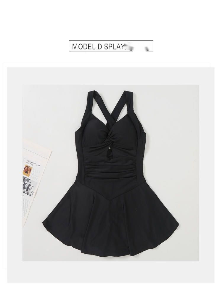 Nuovo costume da bagno intero da donna, stile classico con gonna snellente, costume da bagno push-up per le vacanze estive e le sorgenti termali_voghion.com