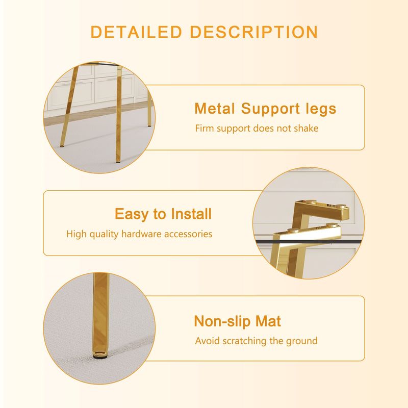 51 * 31.5 Inch Rectangular Dining Table: Transparent Glass Paired With Golden Seven Character Legs, Showcasing A Luxurious Texture. Suitable For Various Places Such As Kitchens, Dining Rooms,etc._voghion.com