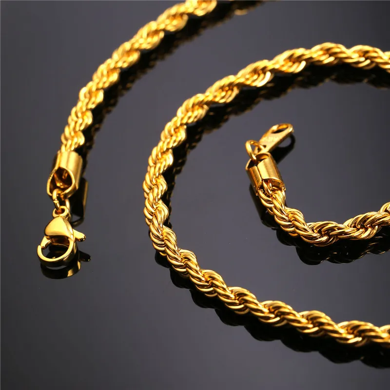 Guldkæder Mode rustfrit stål Hip Hop smykker Rope Chain Herre halskæde_voghion.com