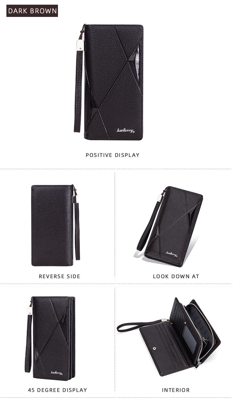 New Men's Wallet Long baellerry Business Casual Litchi Pattern Zipper Clutch Multi-Card Wallet_voghion.com