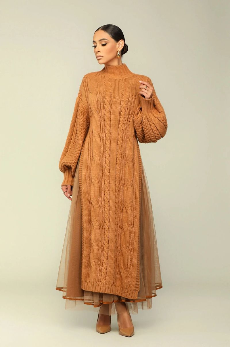 Completo da donna in maglia a strati - Pullover a maniche lunghe con collo alto e vestibilità ampia (bianco/nero/rosso/verde/marrone chiaro/rosa)_voghion.com