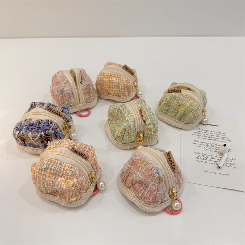 39181 Woolen Plaid Suitable For Wireless Bluetooth Headset Protective Case Cute Portable Small Bag_voghion.com