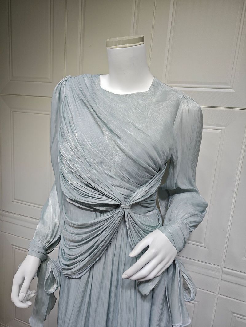 Long Skirt Robe Dress Women's Clothing Shiny Waist Dress_voghion.com