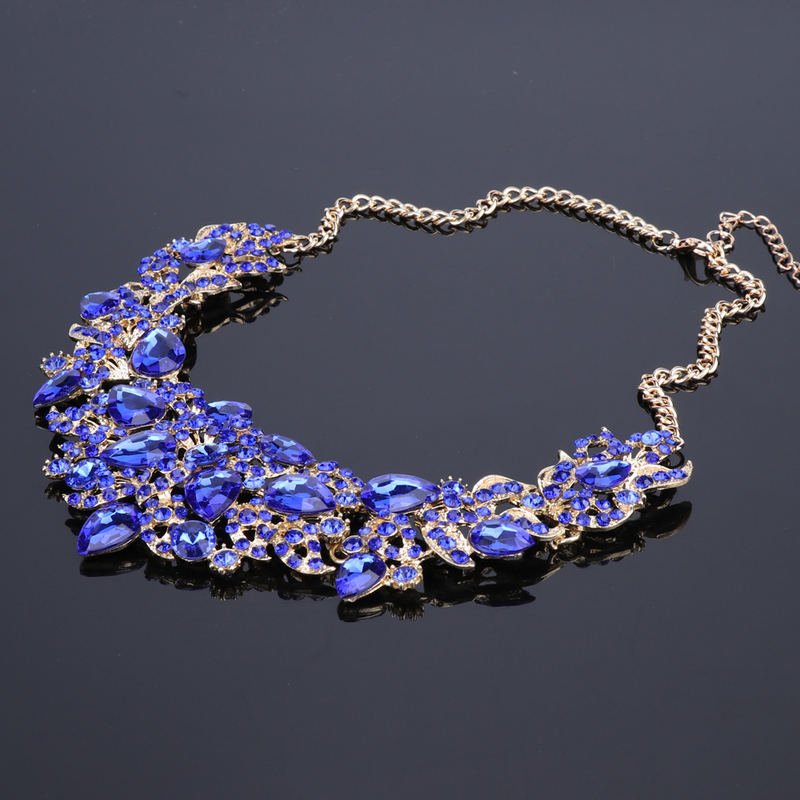 Set di bigiotteria da donna, da sposa, con strass, in cristallo, con collana di fiori e orecchini, per feste_voghion.com