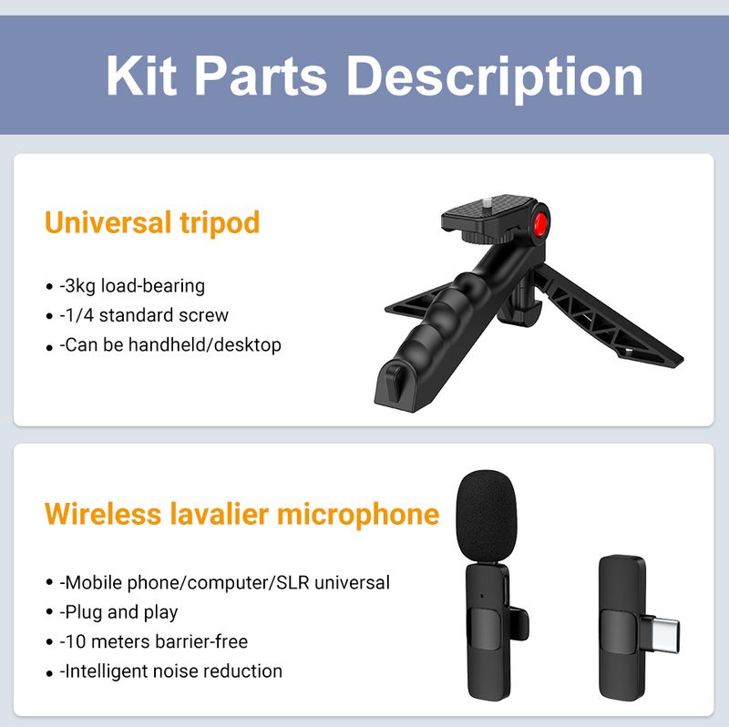 MAMEN Vlogging Kit Attrezzatura Treppiede per telefono con microfono lavalier wireless 2.4G per iPhone Android Smartphone Tablet_voghion.com