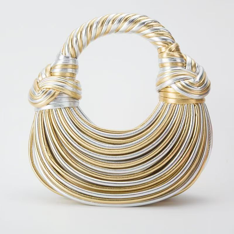 Handtassen voor vrouwen 2024 Nieuw goud Designer merk Handgeweven noedelzakken Touw geknoopt getrokken hobo Sier avond clutch chic_voghion.com