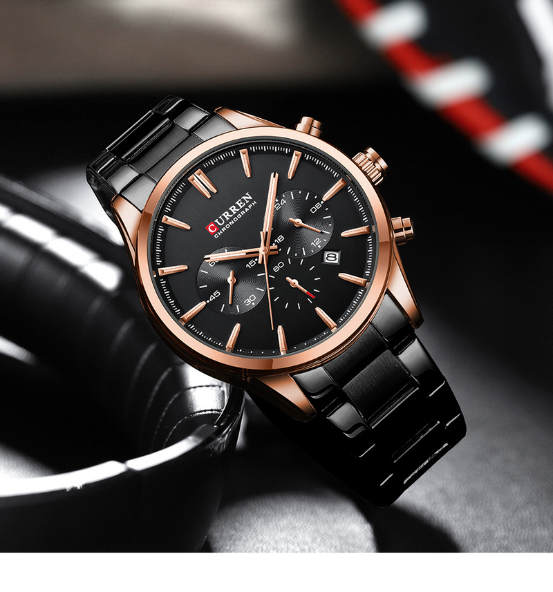 CURREN/CARREN 8446 Orologio da uomo al quarzo con cinturino in acciaio a sei pin, calendario, indicatore di 24 ore_voghion.com
