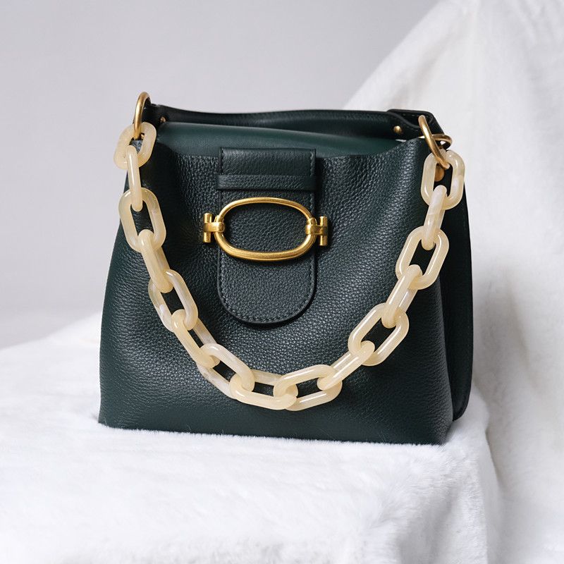 Fashion Beige Amber Transparent Acrylic Resin Thick Chain Shoulder Strap Women's Bag Accessories_voghion.com