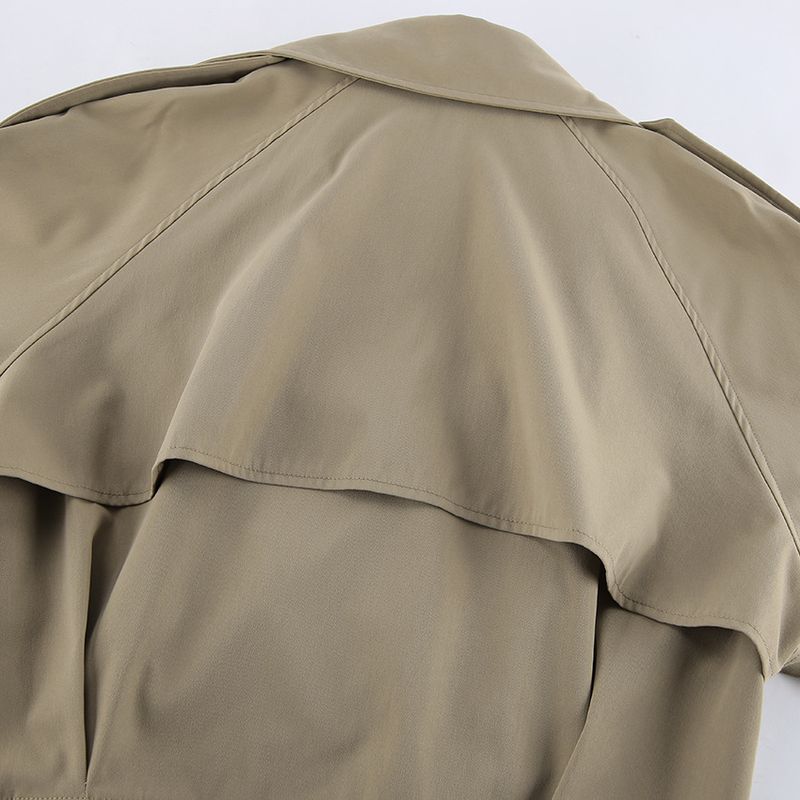 Women's Khaki Double-Breasted Trench Coat With Notched Lapel – Casual Blazer Jacket For Fall, Comfortable & Stylish_voghion.com