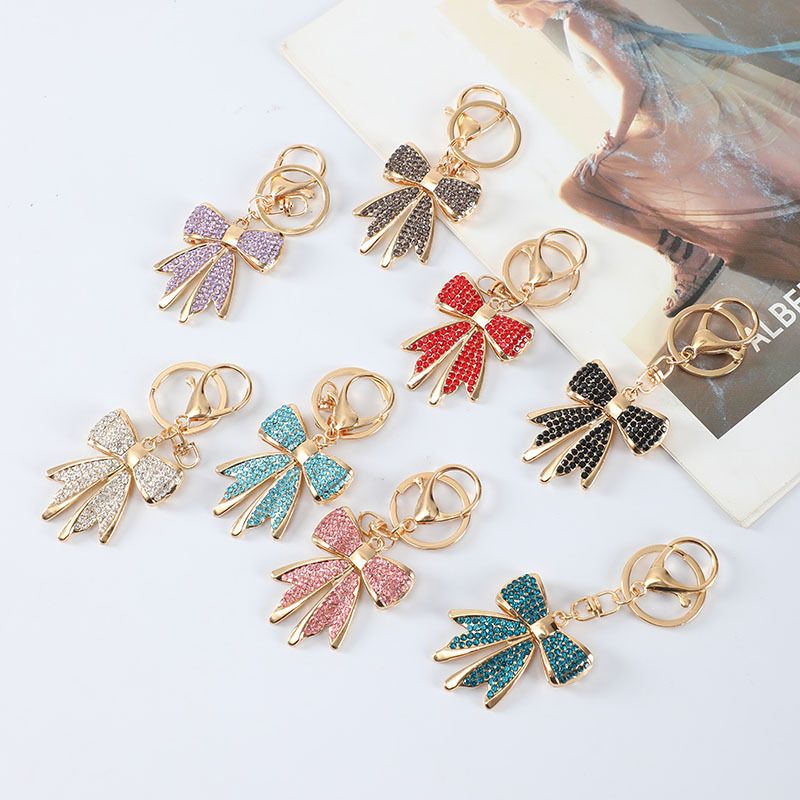 Diamond Bow Metal Car Keychain Simple Personality Style Key Ring Bag Pendant Accessories_voghion.com